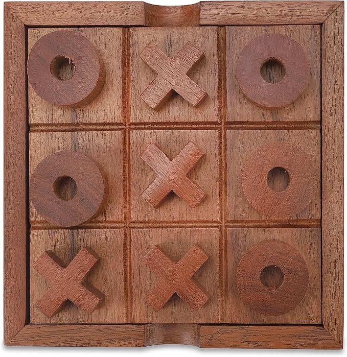 Ajuny Tic Tac Toe Classic Board Games for Kids and Adults with Decorative Storage Box Wooden Farmhouse Coffee Table Living Room Desk Decor Family Night Travel Game Best Gifts 5.9 Inch