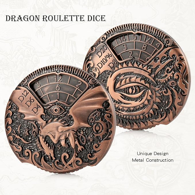 DNDND DND Spinner Dice 7-in-1 Fidget Spinner Metal D&D Dice Set with Gorgeous Gift Box for Dungeons and Dragon and Tabletop Game (Copper)