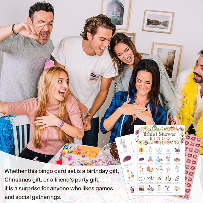 Bridal Shower Bingo Card, Wedding Shower Bingo Game for Adults Large Group Family Friends, Wildflowers Themed Bachelorette Party Favors Supplies, Holiday Games for 24 Players -01