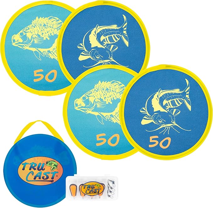 TruCast Fishing Game, Lightweight and Portable Kids Fishing Game with 4 Foldable Fish Targets, Kids Fishing Rod, Easy to Set Up, Perfect for Backyard Parties, Camping Trips, Beach Vacations