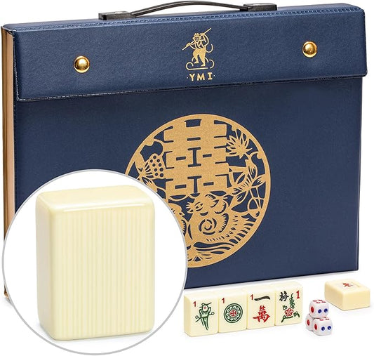 Yellow Mountain Imports "Bleau Fontaine Chinese Mahjong Set with 146 Medium Tiles and Blue Vinyl Case — for Chinese Style Gameplay Only [「「碧蘭楓丹」中國麻將]
