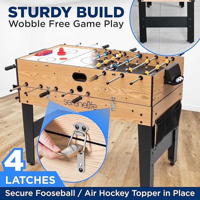 SereneLife 48" 6-in-1 Multi Game Table, Full-Size Indoor and Outdoor Arcade Sports Table with Pool, Air Hockey, Foosball, Basketball, Table Tennis, Dining Table, for Family, Kids, Adults