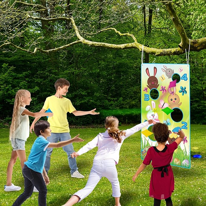 ArtCreativity Easter Bean Bag Toss Game – Fun Easter Games for Kids with Large Banner, 12 Bean Bags & Hanging String – Exciting Easter Kid Games & Unique Easter Party Decorations for All Ages