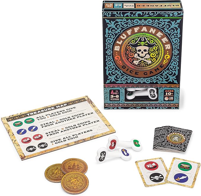 Bluffaneer Dice Game, Family Party Game, Includes Two Bone-Shaped Dice, 3 to 6 Players, 15 Minute Play Time, for Ages 10 and up
