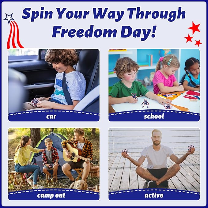 4th of July Decorations Transformable Fidget Spinners for Kids and Adults Stress Relief Sensory Toys for Boys and Girls Fingertip Gyros for ADHD Autism for Kids