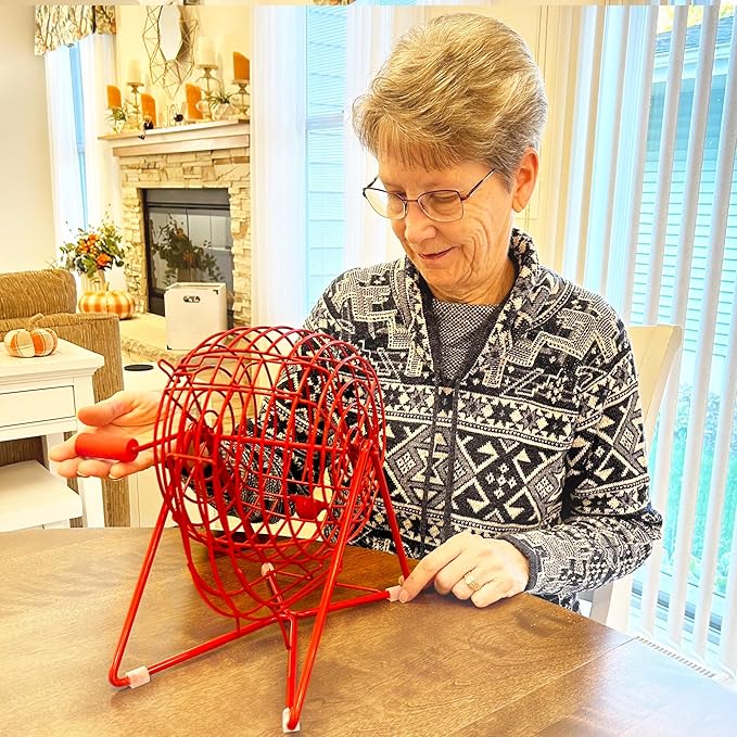 MR CHIPS Professional Steel 11" (Inch) Tall Bingo Cage Only - Lucky Red Color
