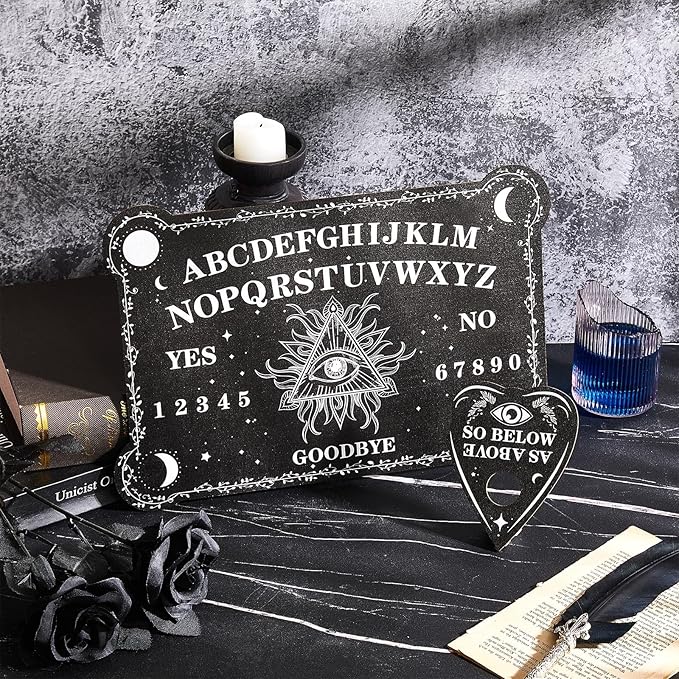 Pendulum Dowsing Divination Board Set Black Wooden Talking Board with Planchette Accessories for Teens Adults Birthday Party and Family Gatherings Games Supplies (Eye Style)