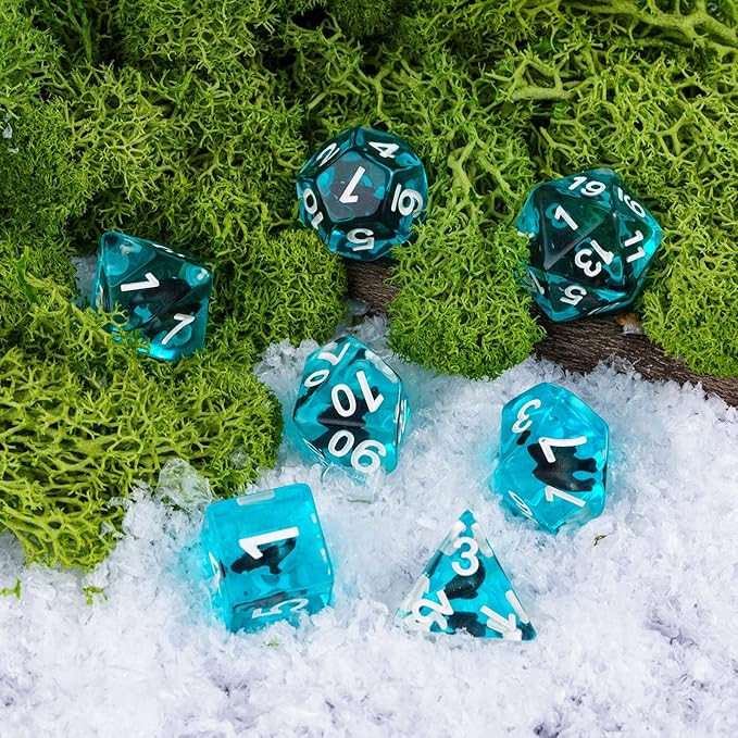 UDIXI Shark DND Dice Set, Resin D&D Dice Set Blue Ocean Polyhedral d and d Dice Set for Dungeons and Dragons RPG and Other Tabletop Games