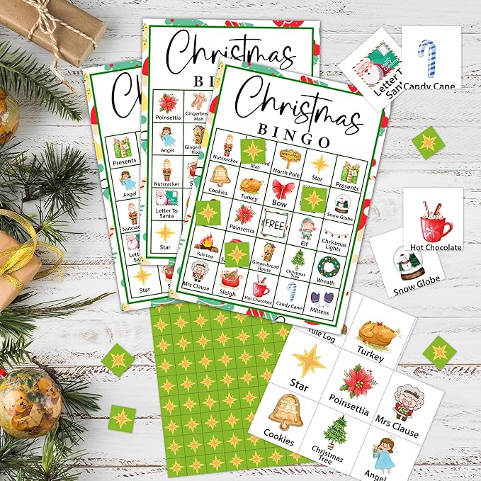 Christmas Bingo Party Games with 24 Players, Birthday Party Games Card, Family Activities Bingo Cards for Women Men Family Birthday Party Supplies, Party Favors Gifts for Friends - FS510