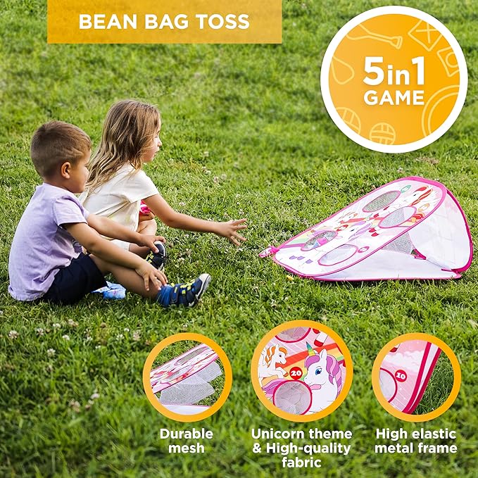Chuchik Dinosaur/Unicorn 5in1 Animal Bean Bag Toss Game Toy Outdoor Games for Kids, Gift for 3 Year Old Boy Toys Birthday, Outside Toys for Toddlers 2-4 3-5 4-6 Cornhole Ring Yard Games for Kids