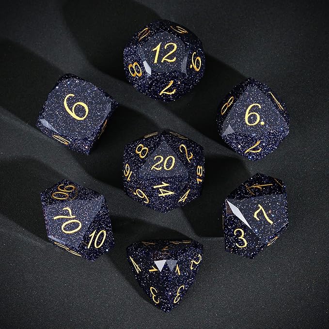 UDIXI 7PCS Gemstone DND Dice Set, Blue Sandstone D&D Multifaceted Diamond-Cut Polyhedral Dice Set with Gift Case for Dungeons and Dragons, RPG, and Tabletop Games