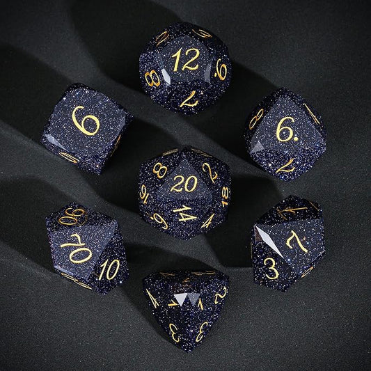 UDIXI 7PCS Gemstone DND Dice Set, Blue Sandstone D&D Multifaceted Diamond-Cut Polyhedral Dice Set with Gift Case for Dungeons and Dragons, RPG, and Tabletop Games