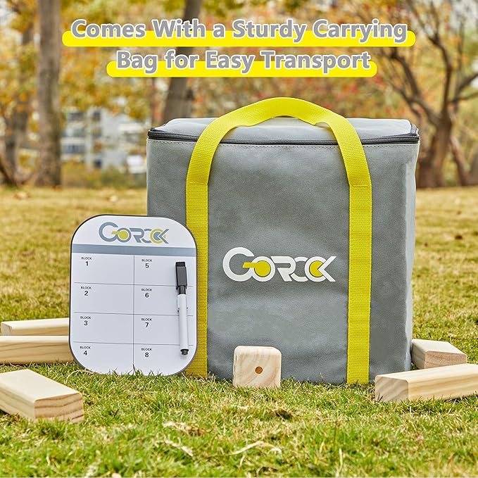 GOROCK Large Size Tumble Tower 60 PCS Wooden Block Stacking Games Stacks Over 5FT Classic Indoor Outdoor Lawn Family Party Games for All Ages (7.15"X2.38"X1.43")