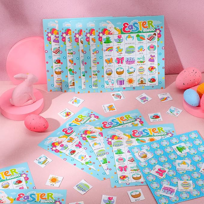 JOYIN 28 Players Easter Bingo Card (5x5) with Blue Color for Kids, Boys, Girls and Adults, Easter Games, School Classroom Activities and Easter Basket Stuffers
