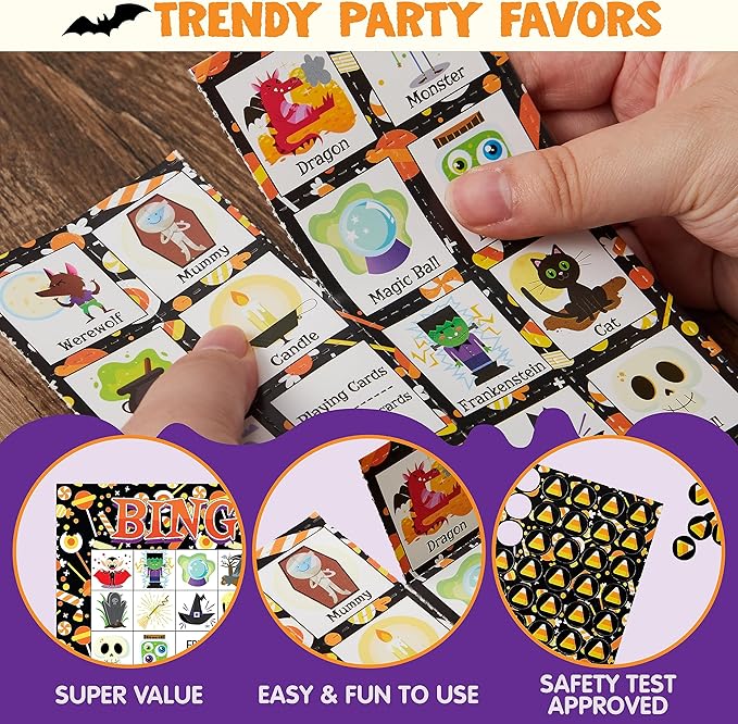 JOYIN 28 Players Halloween Bingo Cards Set, Halloween Bingo Game for School Classroom Family Group Activities, Halloween Party Supplies Adults Kids Indoor Board Games