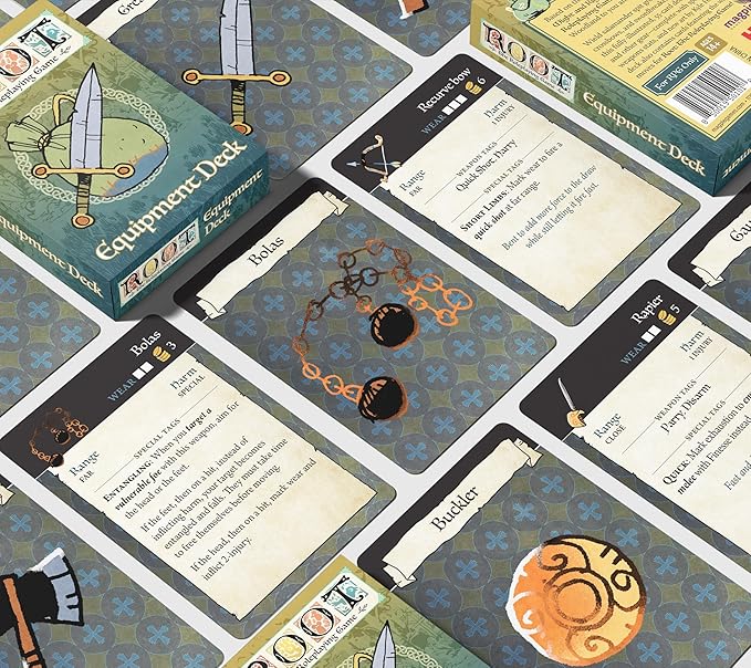 Magpie Games Root: The Roleplaying Game Equipment Deck Expansion, 55 Cards, Weapons, Equipment with Stats, Traits, Fantasy Adventure RPG Game, Adults, Teens Ages 14+, Original Art by Kyle Ferrin