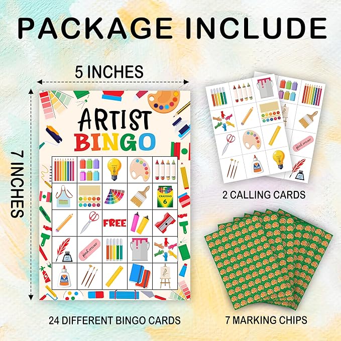 Artist Bingo Game Set for Adults - Painting Birthday Party Card, Art Themed Favors for Family Paint Lovers, Activity Game Decor & Supplies -02