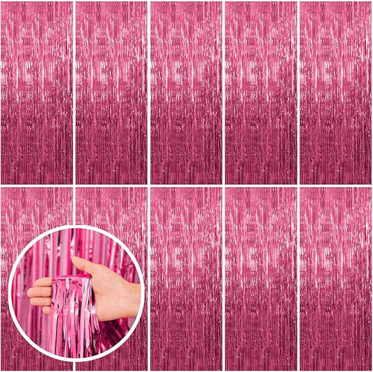10 Pack Pink Backdrop Party Decorations Tinsel Curtain Party Backdrop Foil Fringe Birthday Decorations Photo Booth Streamer Backdrop Pink Theme Bachelorette Graduation Party Decorations