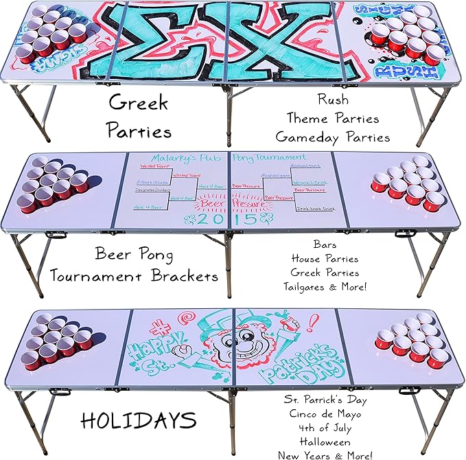 GoPong 8 Foot Portable Beer Pong / Tailgate Tables (Black, Football, American Flag, or Custom Dry Erase)