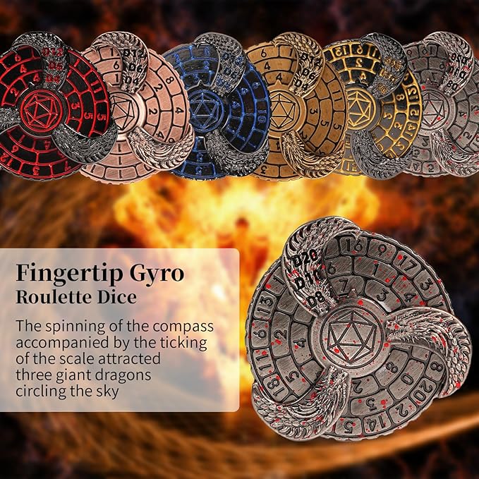 7-in-1 Fingertip Gyro Roulette DND Dice,Cool Spinning Games Fingertip Gyro, Metal Dice Set with Gift Box for Roleplaying Games Dungeons and Dragons RPG MTG Table Games