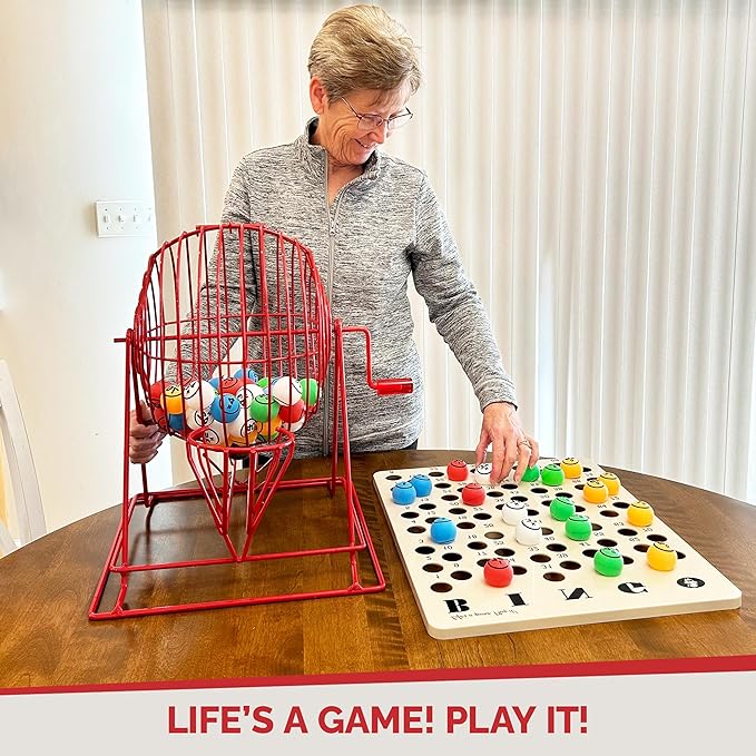 MR CHIPS Professional Bingo Game Set with Jumbo Cage, 1.57 Inch Double Sided Ping Pong Balls, Large Master Board for Adults, Kids, Seniors