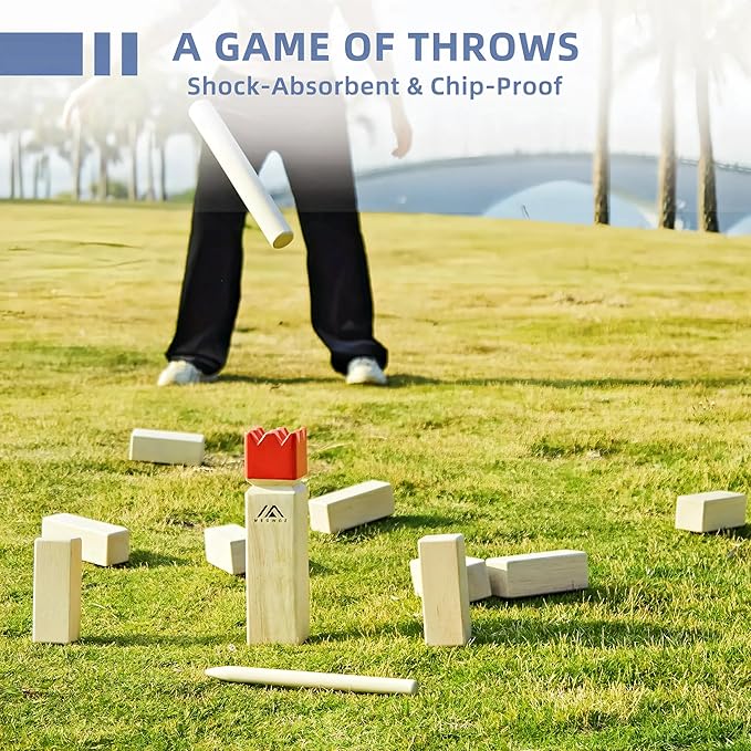 Kubb Yard Game Outdoor Games Viking Chess for Kids and Adults New Zealand Pine Wooden Toss Game with Carrying Case, Backyard Lawn Game with Measuring Tape for Family Kids Adults