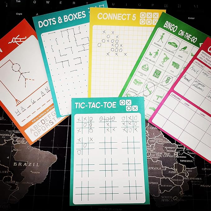 6 Portable Travel Game Activities Notepad On The Go Plane Trip Game 4 x 6-inches (2 Pads and 60 Sheets Each)