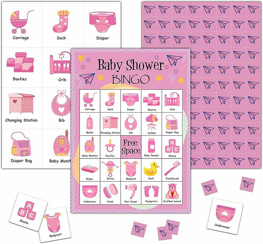 Baby Shower Bingo Game Cards - 24 Players Bingo Game Set Indoor Outdoor Activities - Baby Shower Party, Gender Reveal Party Favors Supplies -A06