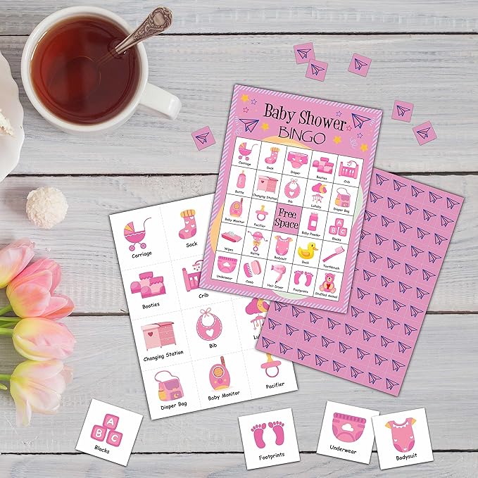 Baby Shower Bingo Game Cards - 24 Players Bingo Game Set Indoor Outdoor Activities - Baby Shower Party, Gender Reveal Party Favors Supplies -A06