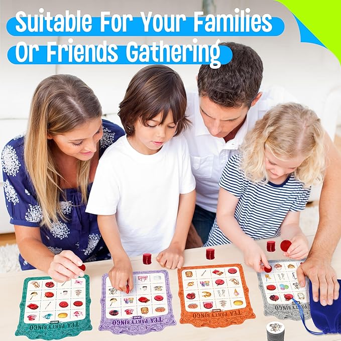 Tea Party Bingo Game, 12PCS Bilingual English and Spanish Bingo Board Game, 12 Players Bingo Game Set for Teenager, Adults, Families or Friends Activities, Fun Interesting Activity Party Supplies