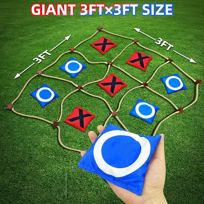 Giant Tic Tac Toe Outdoor Games,3ft x 3ft Portable Bean Bag Toss,Corn Corn Hole for Adults Kids,Backyard Lawn Camping