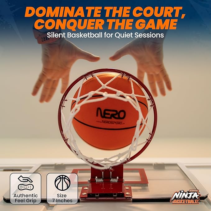 Ninja Silent Basketball- Soft Foam Indoor Basketball Size 3 (7 inches) | Soundless for Quiet Dribbling and Indoor Training (Ball in Bag)