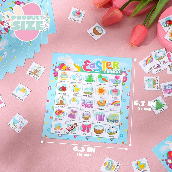 JOYIN 28 Players Easter Bingo Card (5x5) with Blue Color for Kids, Boys, Girls and Adults, Easter Games, School Classroom Activities and Easter Basket Stuffers
