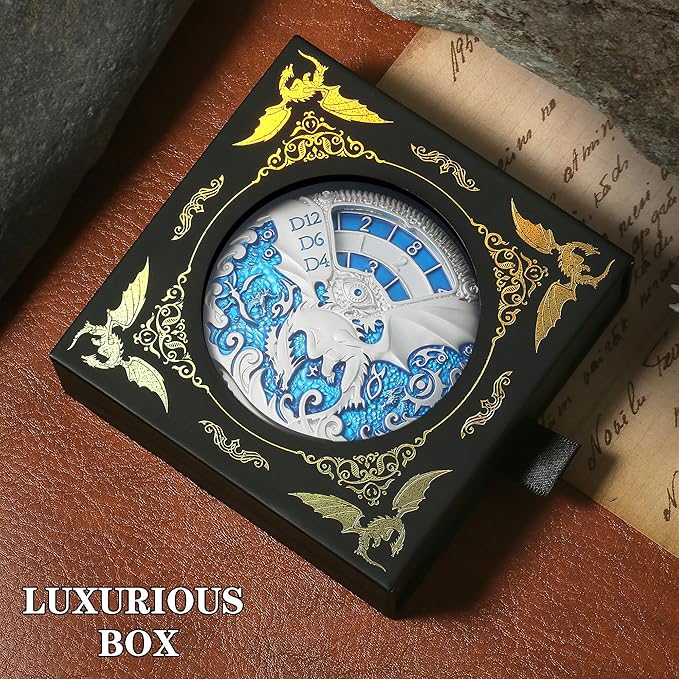DND Dice DNDND Dragon Roulette Spinner D&D Dice 7-in-1 Spinner Metal DND Dice Set with Luxulious Gift Box for Dungeons and Dragon and Tabletop Game (Silver with Blue)