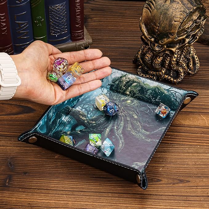 PU Leather DND Dice Trays Portable Dice Rolling Tray Large D&D Dice Storage Case for Desktop Storage and RPG Board Games, Jewelry Valet Tray for Women and Men