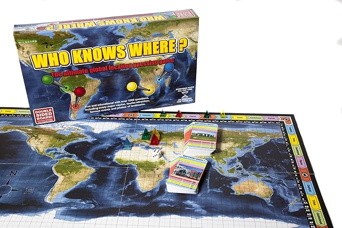 Who Knows Where? - The Location Guessing Educational Family Board Game for kids and adults, where You guess famous geography locations on a map of The world.