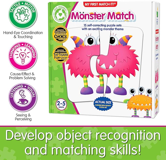 The Learning Journey: My First Match It - Monster Match - Puzzle Games for Toddlers - 15 Self-Correcting Matching Picture Game - Award Winning Toys