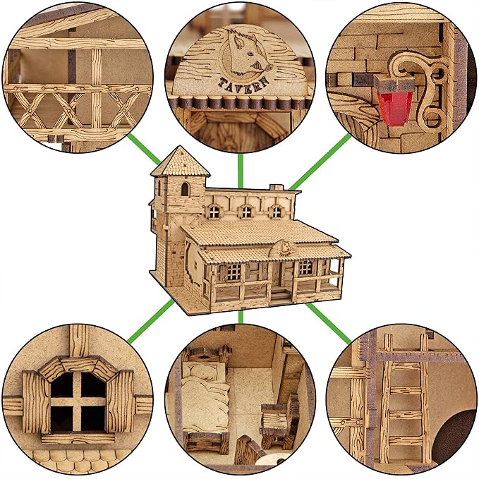 TowerRex Tavern DND Terrain 28mm - Fantasy Miniature for Warhammer, Pathfinder and D&D Tabletop Games