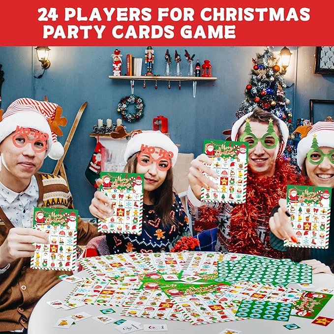 45PCS Christmas Bingo Game Cards for 24 Players Christmas Bingo Games for Classroom Activities Family Party Favors Xmas Gifts Holiday Supplies