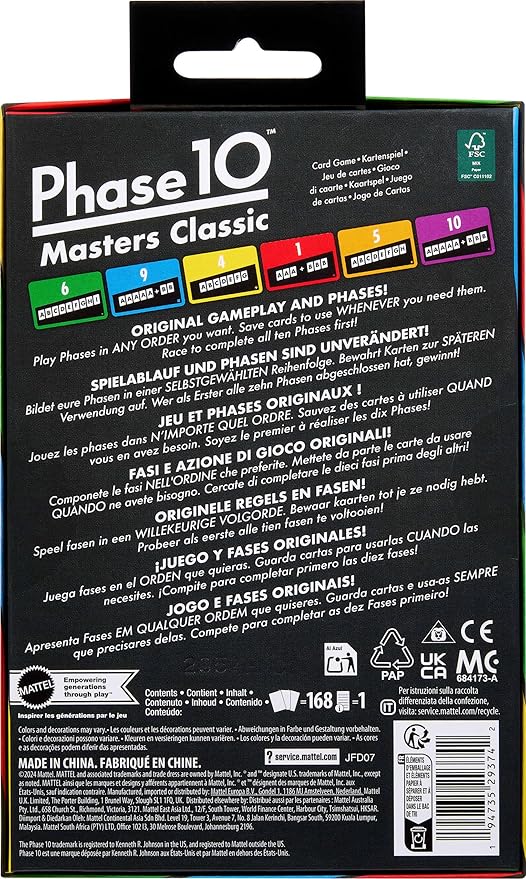 Mattel Games Phase 10 Masters Classic Card Game Including 60 Phase Target Cards That Can Be Played in Any Order for 2 to 6 Players