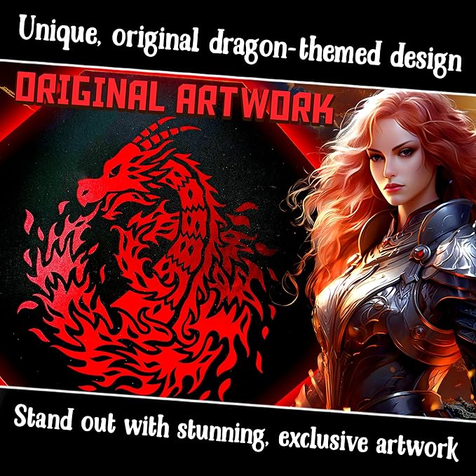 Red Fire Dragon Dice Tray with Lid – 9" Octagon with Dice Staging Area, Holds 5 Dice Sets – Ideal for Tabletop RPGs