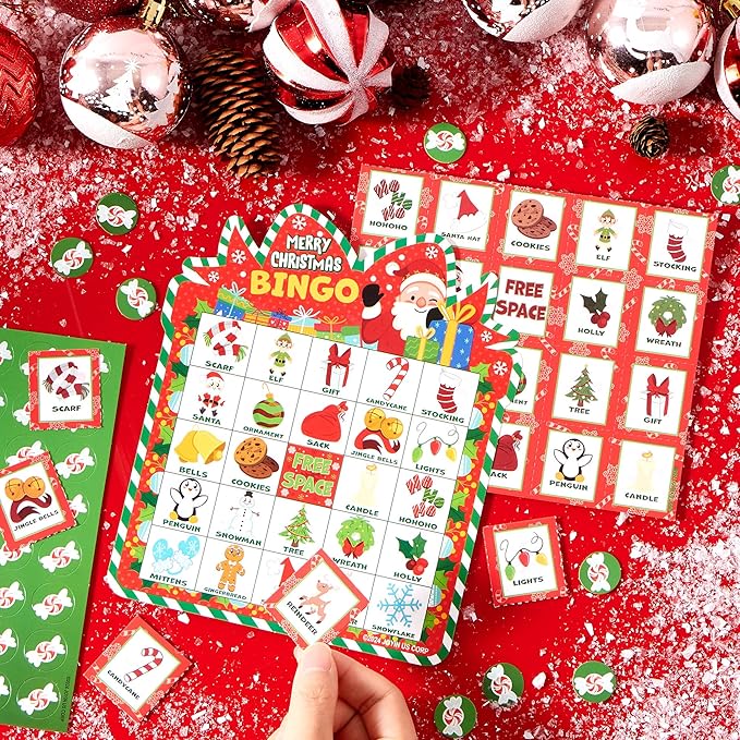 JOYIN 30 Players Christmas Bingo Cards, Xmas Bingo Game for Kids Family Activities, Holiday Winter Bingo Cards for Party Card Games, School Classroom Indoor Party Games