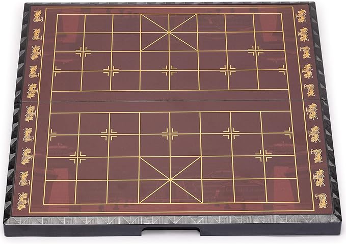 Yellow Mountain Imports Large Chinese Chess (Xiangqi) Magnetic Travel Board Game Set (14.6-inch) with Black Playing Pieces