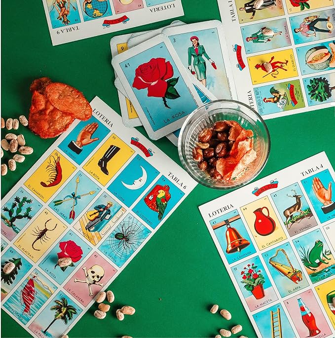 Premium Lotería Mexican Bingo Game Set - Complete with 100 Bingo Chips for 10 Players - Authentic Lotería de Lujo Mexicana - Colorful Loteria Cards (10 Players + 100 Chips)