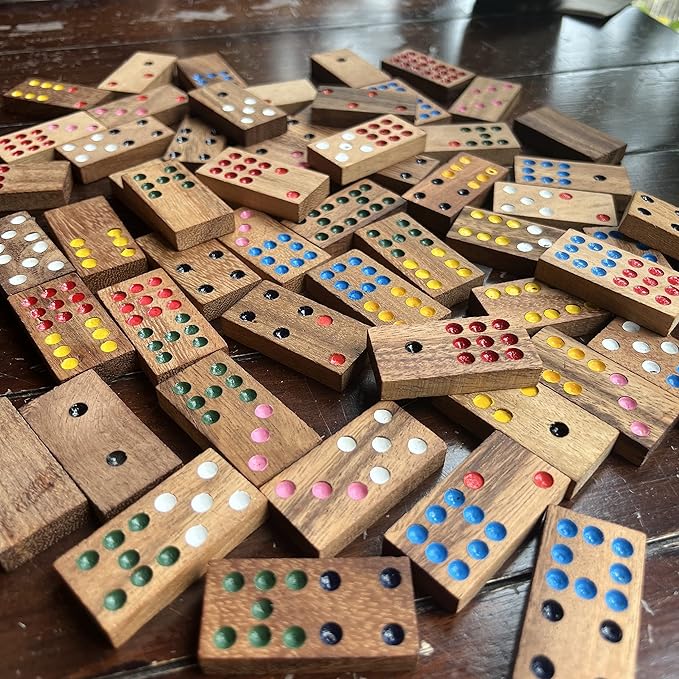 NUTTA - Dominoes Wooden Game 56 Tiles Classic Board Games Set for Adults and Teens Fun Indoor Outdoor Travel Camping Decorate Table Top Living Room Coffee Table Decor (Domino 56 Tiles)