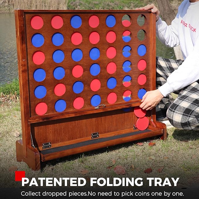 SPORT BEATS Giant Wooden 4 in a Row with Foldable Tray Connect Games Yard Giant Outdoor Beach Games - Two Ways to Play