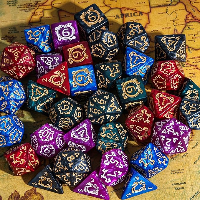 5 Sets/35PCS DND Dice Set Dragon Pattern Polyhedral Dice Set with Leather Bag D&D Dice Set for Dungeons and Dragons RPG MTG Table Games