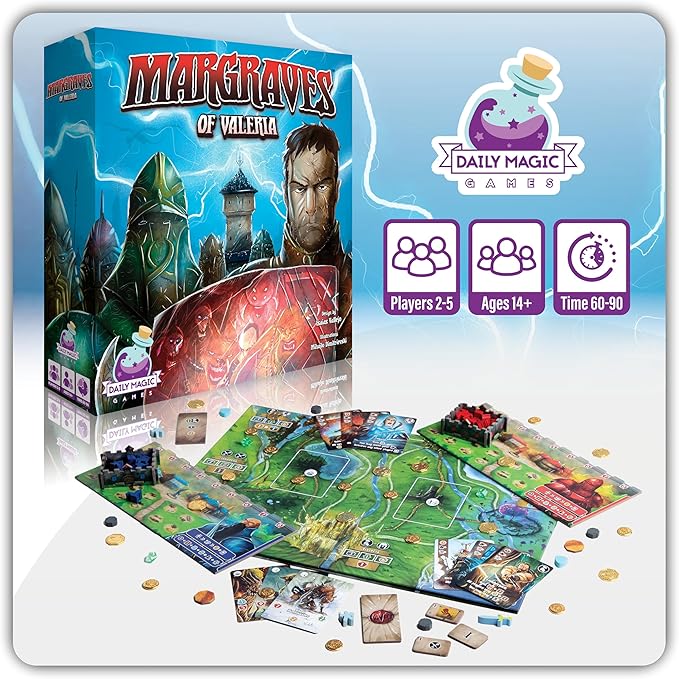 Margraves of Valeria Board Game – Strategic Fantasy Game for 1-5 Players, Card-Driven Mechanics, Stunning Artwork, High Replayability, Perfect for Game Nights