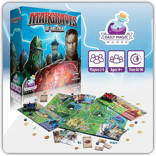 Margraves of Valeria Board Game – Strategic Fantasy Game for 1-5 Players, Card-Driven Mechanics, Stunning Artwork, High Replayability, Perfect for Game Nights