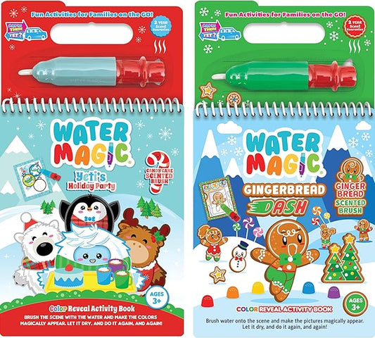 Scentco Holiday Water Magic (2 Pack - Candy Cane & Gingerbread) - Patented Gourmet Scented Reusable Water Reveal Activity Books - Stocking Stuffers, for Kids, No Mess, All Fun